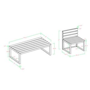 Walker Edison Macae Contemporary 4 Piece Modular Plank Design Outdoor Sectional, Set of 4, Grey