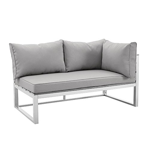 Walker Edison Macae Contemporary 4 Piece Modular Plank Design Outdoor Sectional, Set of 4, Grey