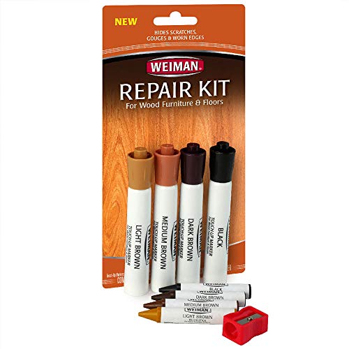 Weiman Wood Repair System Kit - 4 Filler Sticks 4 Touch Up Markers - Floor and Furniture Scratch Fix