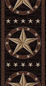 Rustic Lodge, Texas Star Area Rug, 2'3" W x 7'7" L, Black 3683