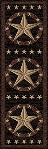 Rustic Lodge, Texas Star Area Rug, 2'3" W x 7'7" L, Black 3683