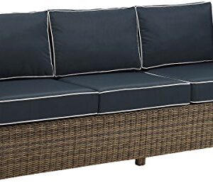 Crosley Furniture Bradenton 5-Piece Outdoor Sofa Patio Furniture Set, Wicker Conversation Sets for Porch, Brown with Navy Cushions