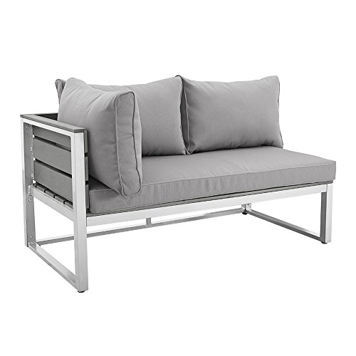 Walker Edison Macae Contemporary 4 Piece Modular Plank Design Outdoor Sectional, Set of 4, Grey