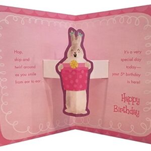 Bunny Holding 5 on Green and Pink Pop Up: 5th - Designer Greetings Birthday Card