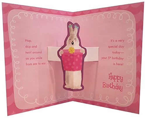 Bunny Holding 5 on Green and Pink Pop Up: 5th - Designer Greetings Birthday Card