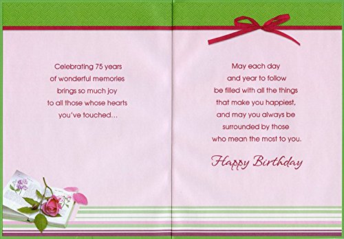 Amazing Woman Flowers on Table: 75th - Designer Greetings Birthday Card