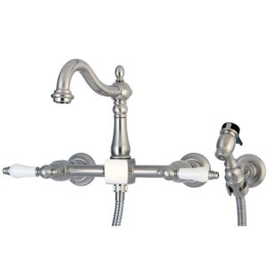 kingston brass ks1268plbs heritage wall mount kitchen faucet sprayer, brushed nickel