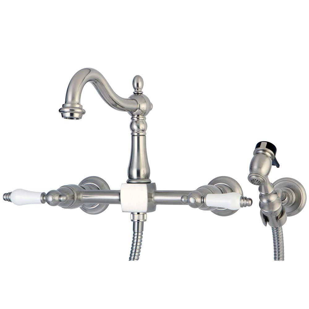 Kingston Brass KS1268PLBS Heritage Wall Mount Kitchen Faucet Sprayer, Brushed Nickel