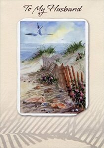 embossed beach, fence and seagulls: husband - designer greetings birthday card