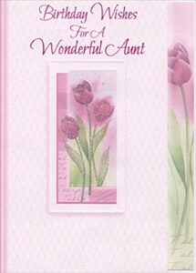 sparkling pink flowers in white embossed frame: aunt - designer greetings birthday card