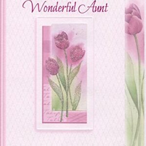 Sparkling Pink Flowers in White Embossed Frame: Aunt - Designer Greetings Birthday Card