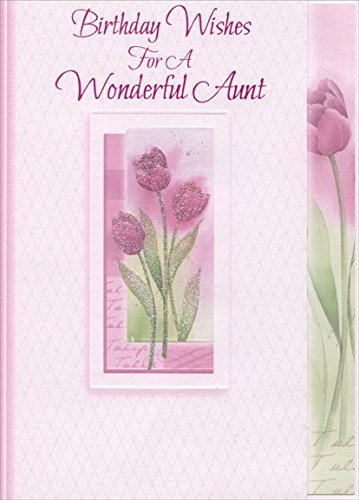 Sparkling Pink Flowers in White Embossed Frame: Aunt - Designer Greetings Birthday Card