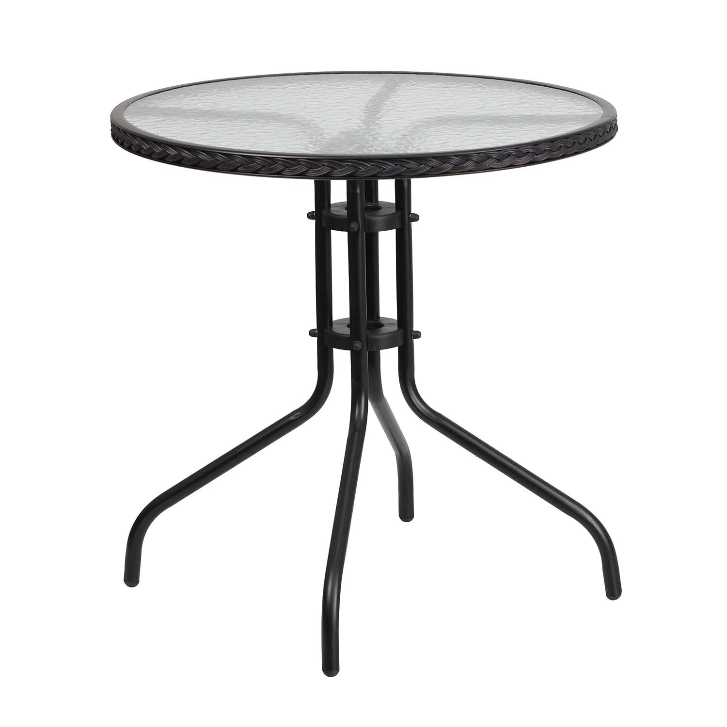 Flash Furniture Barker 28'' Round Tempered Glass Metal Table with Black Rattan Edging