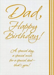 gold foil lettering on white textured surface: dad - designer greetings birthday card