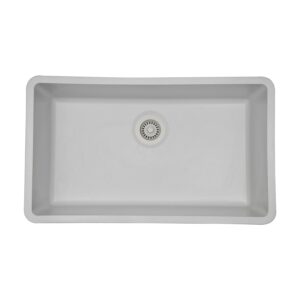 32" x 19" Quartz Kitchen Sink, Single Bowl Kitchen Sinks, Drop in Kitchen Sink, Granite Composite Kitchen Sink, Undermount Sink, Galaxy White Kitchen Sink, Includes Grid, Strainer, Flange LP-1000-W