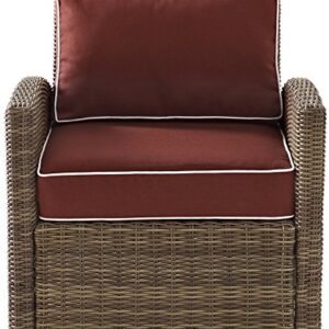 Crosley Furniture Bradenton 5-Piece Outdoor Sofa Patio Furniture Set, Wicker Conversation Sets for Porch, Brown with Sangria Cushions