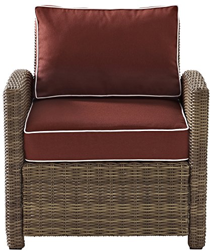 Crosley Furniture Bradenton 5-Piece Outdoor Sofa Patio Furniture Set, Wicker Conversation Sets for Porch, Brown with Sangria Cushions