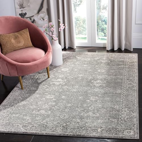 SAFAVIEH Evoke Collection 4' x 6' Grey/Ivory EVK270S Shabby Chic Distressed Non-Shedding Living Room Bedroom Accent Rug