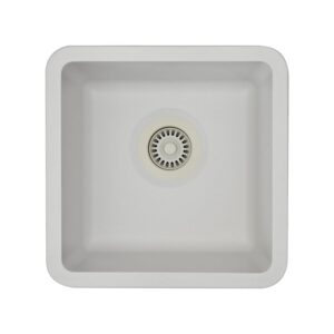 15" x 15" Quartz Kitchen Sink, Single Bowl Kitchen Sinks, Drop in Kitchen Sink, Granite Composite Kitchen Sink, Undermount Sink, Galaxy White Kitchen Sink, Includes Grid, Strainer, Flange, LP-1515-W