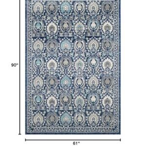 SAFAVIEH Evoke Collection 5'1" x 7'6" Blue/Ivory EVK251C Boho Non-Shedding Living Room Bedroom Area Rug