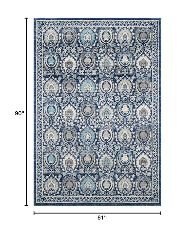 SAFAVIEH Evoke Collection 5'1" x 7'6" Blue/Ivory EVK251C Boho Non-Shedding Living Room Bedroom Area Rug