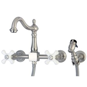 kingston brass ks1268pxbs heritage wall mount kitchen faucet sprayer, brushed nickel, 8 x 6.56 x 2.25