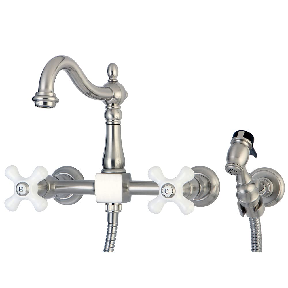 Kingston Brass KS1268PXBS Heritage Wall Mount Kitchen Faucet Sprayer, Brushed Nickel, 8 x 6.56 x 2.25