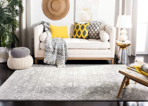 SAFAVIEH Evoke Collection 4' x 6' Grey/Ivory EVK270S Shabby Chic Distressed Non-Shedding Living Room Bedroom Accent Rug