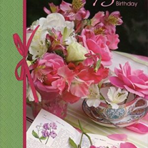 Amazing Woman Flowers on Table: 75th - Designer Greetings Birthday Card