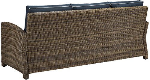 Crosley Furniture Bradenton 5-Piece Outdoor Sofa Patio Furniture Set, Wicker Conversation Sets for Porch, Brown with Navy Cushions