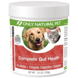 only natural pet complete gut health complex - probiotics & digestive enzyme supplement for dogs & cats - promotes healthy digestion, immune system, nutrient absorption - made in usa -3.5oz powder