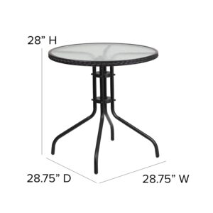 Flash Furniture Barker 28'' Round Tempered Glass Metal Table with Black Rattan Edging