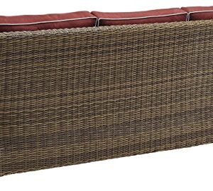 Crosley Furniture Bradenton 5-Piece Outdoor Sofa Patio Furniture Set, Wicker Conversation Sets for Porch, Brown with Sangria Cushions