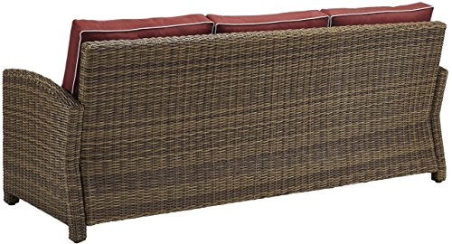 Crosley Furniture Bradenton 5-Piece Outdoor Sofa Patio Furniture Set, Wicker Conversation Sets for Porch, Brown with Sangria Cushions