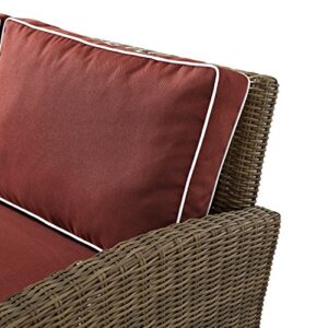 Crosley Furniture Bradenton 5-Piece Outdoor Sofa Patio Furniture Set, Wicker Conversation Sets for Porch, Brown with Sangria Cushions