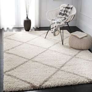 SAFAVIEH Hudson Shag Collection Area Rug - 8' x 10', Ivory & Beige, Modern Trellis Design, Non-Shedding & Easy Care, 2-inch Thick Ideal for High Traffic Areas in Living Room, Bedroom (SGH281D)