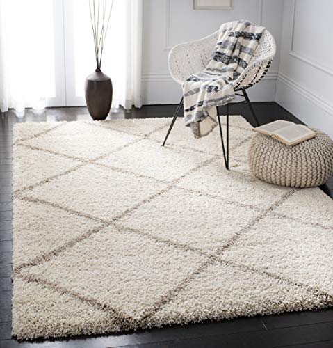 SAFAVIEH Hudson Shag Collection Area Rug - 8' x 10', Ivory & Beige, Modern Trellis Design, Non-Shedding & Easy Care, 2-inch Thick Ideal for High Traffic Areas in Living Room, Bedroom (SGH281D)