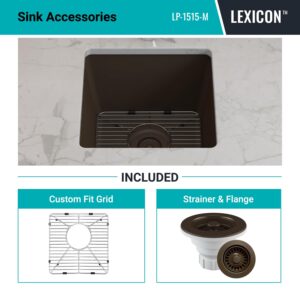 15" x 15" Quartz Kitchen Sink, Single Bowl Kitchen Sinks, Drop in Kitchen Sink, Granite Composite Kitchen Sink, Undermount Sink, Galaxy Mocha Kitchen Sink, Includes Grid, Strainer, Flange, LP-1515-M