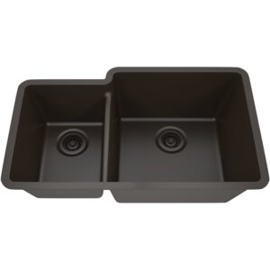 32" x 19" Quartz Kitchen Sink, 40/60 Double Bowl Kitchen Sinks, Drop-in Sink, Undermount Sink, Galaxy Mocha Kitchen Sink, Double Sink Kitchen, Grids, Strainer and Flange, Lexicon Platinum LP-4060-M