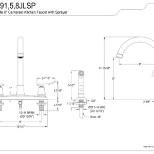 Kingston Brass FB7798JLSP Jamestown 8" Centerset Kitchen Faucet, Brushed Nickel