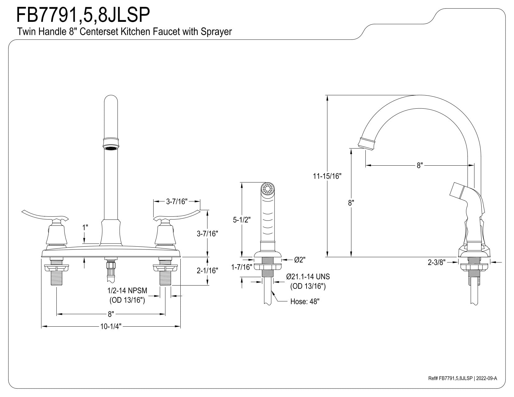 Kingston Brass FB7798JLSP Jamestown 8" Centerset Kitchen Faucet, Brushed Nickel