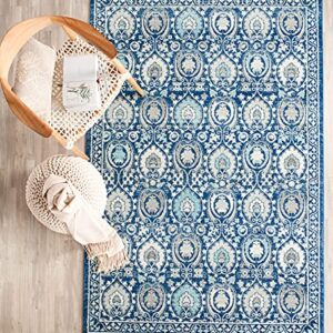 SAFAVIEH Evoke Collection 5'1" x 7'6" Blue/Ivory EVK251C Boho Non-Shedding Living Room Bedroom Area Rug