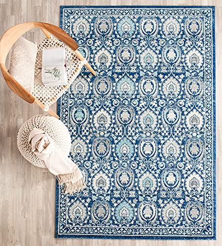 SAFAVIEH Evoke Collection 5'1" x 7'6" Blue/Ivory EVK251C Boho Non-Shedding Living Room Bedroom Area Rug