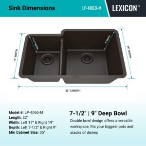 32" x 19" Quartz Kitchen Sink, 40/60 Double Bowl Kitchen Sinks, Drop-in Sink, Undermount Sink, Galaxy Mocha Kitchen Sink, Double Sink Kitchen, Grids, Strainer and Flange, Lexicon Platinum LP-4060-M