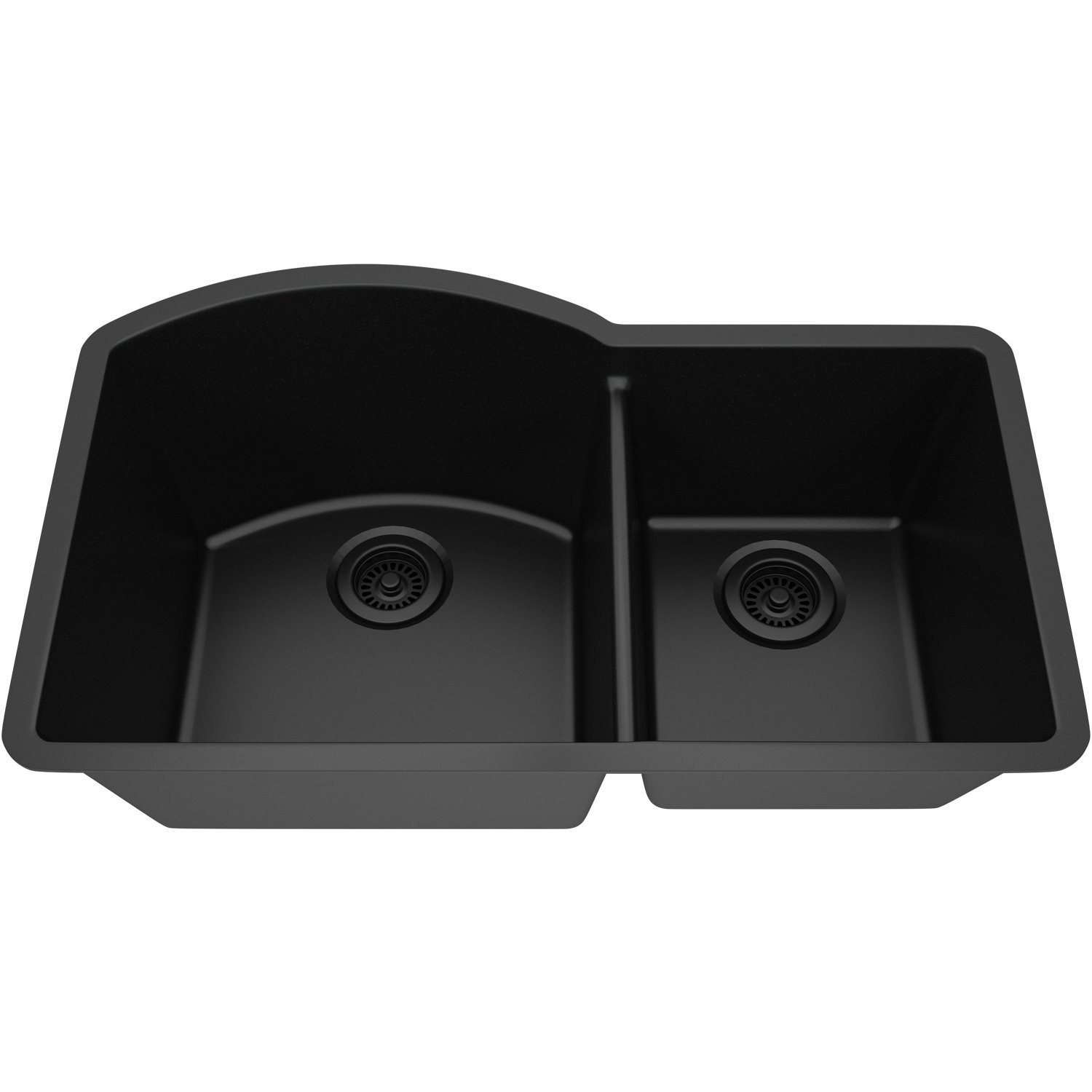 32" x 20" Quartz Kitchen Sink, 70/30 Double Bowl Kitchen Sinks, Drop in sink, Undermount Sink, Galaxy Black Kitchen Sink, Double Sink Kitchen, Grids, Strainer and Flange, Lexicon Platinum LP-7030-K