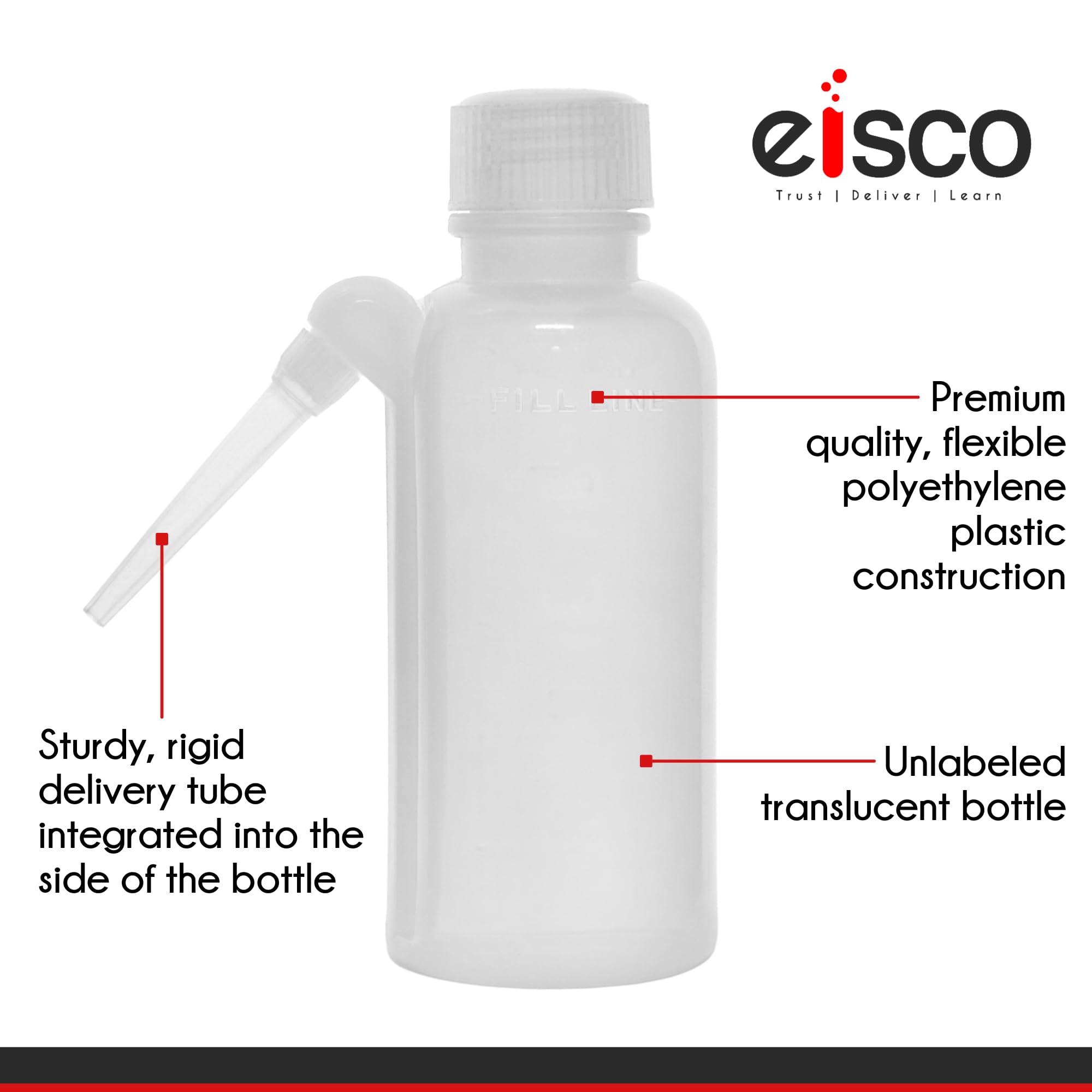 EISCO Wash Bottle, 250ml - Polyethylene - Translucent, Unbreakable - Screw Cap with Down Spout for Dispensing Liquid Labs