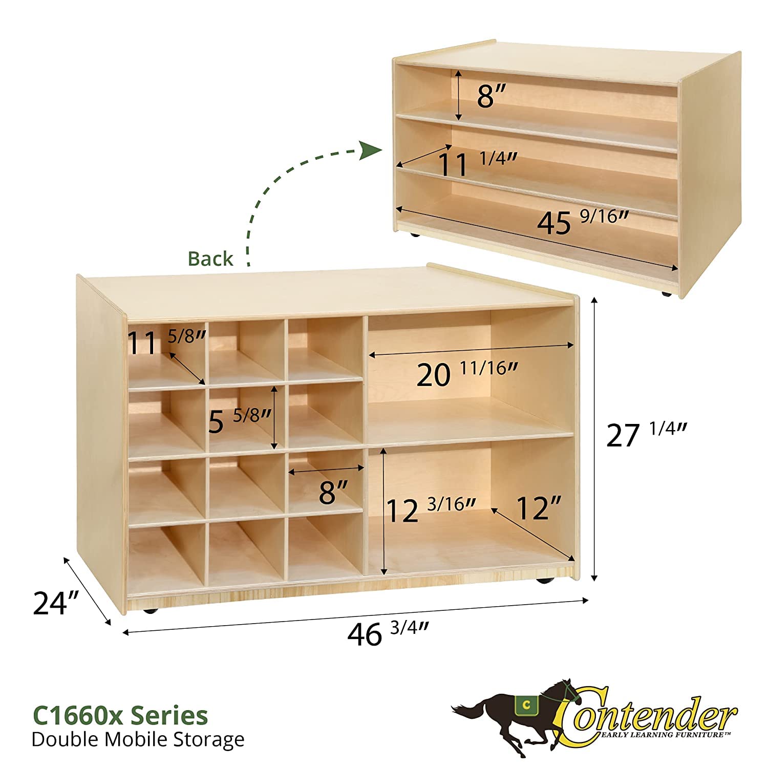 Contender Kids Dual Cubbie Storage Shelves, Pigeon Hole Shelving Montessori Shelves for Toddlers Cubbies for Classrooms, Toy Rack Organizer for Kids, 12 Translucent Trays,Natural,C16601