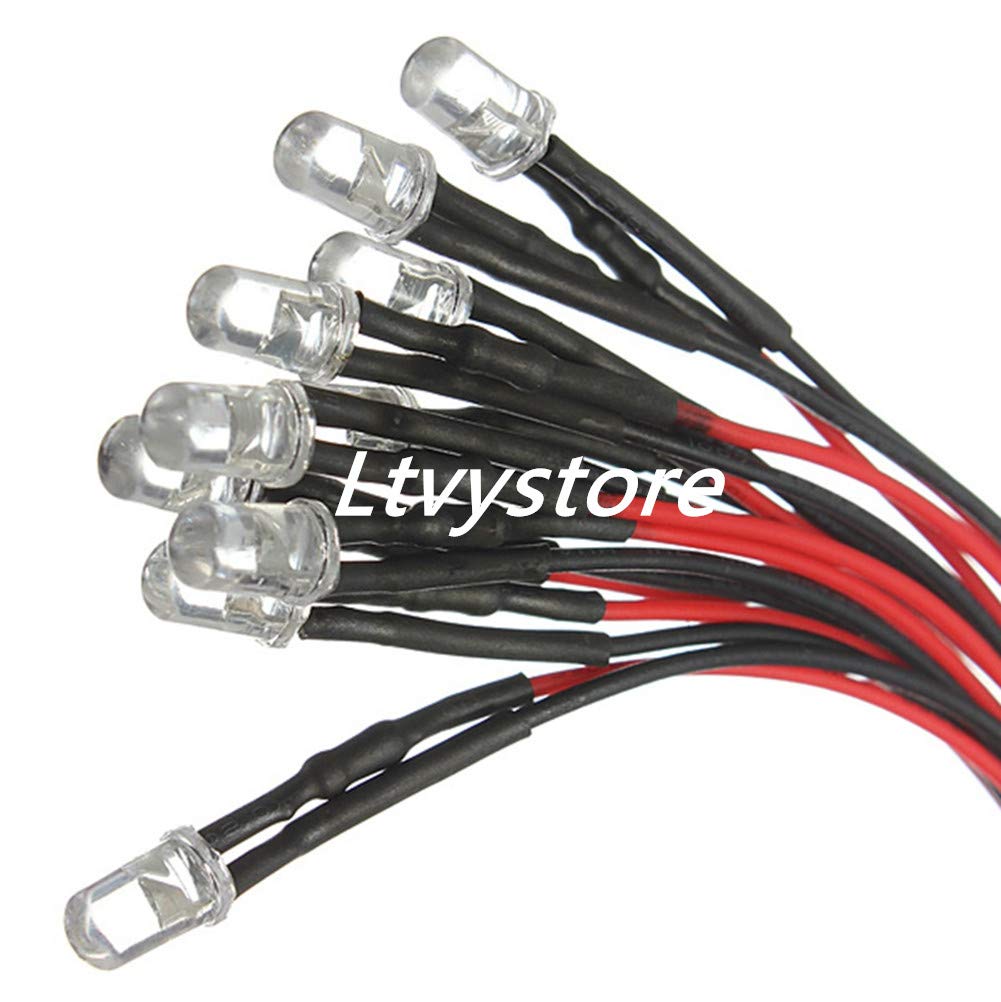 Ltvystore 100Pcs 5MM 12V LED Pre Wired Prewired 7.87 Inch Lamp Light Bulb Round Prewired Emitting Diode Red Blue Yellow Green White & Black 5MM LED Plastic Clip Holder Display Panel