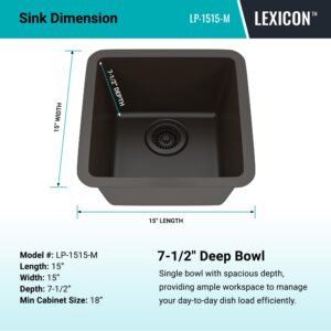 15" x 15" Quartz Kitchen Sink, Single Bowl Kitchen Sinks, Drop in Kitchen Sink, Granite Composite Kitchen Sink, Undermount Sink, Galaxy Mocha Kitchen Sink, Includes Grid, Strainer, Flange, LP-1515-M