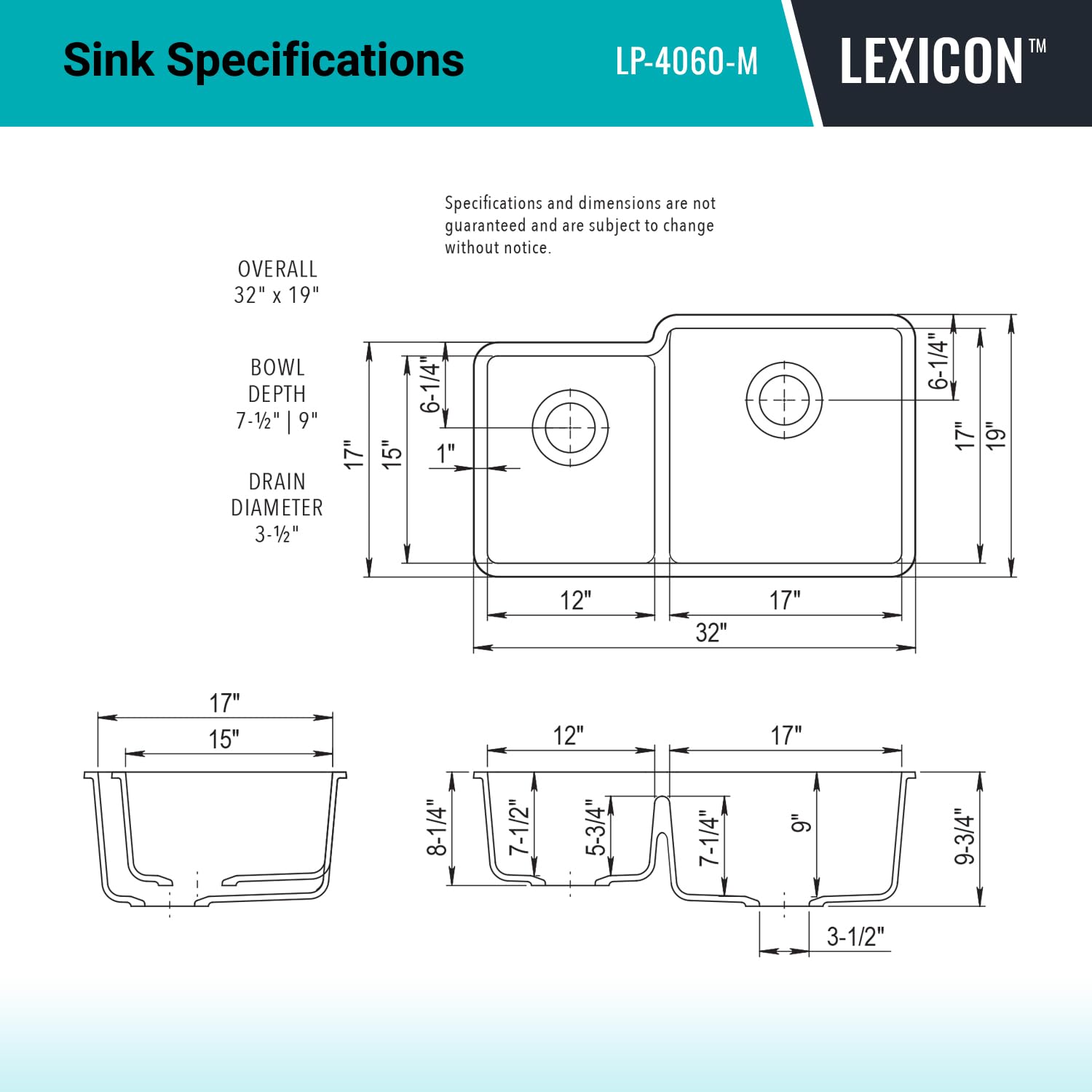 32" x 19" Quartz Kitchen Sink, 40/60 Double Bowl Kitchen Sinks, Drop-in Sink, Undermount Sink, Galaxy Mocha Kitchen Sink, Double Sink Kitchen, Grids, Strainer and Flange, Lexicon Platinum LP-4060-M